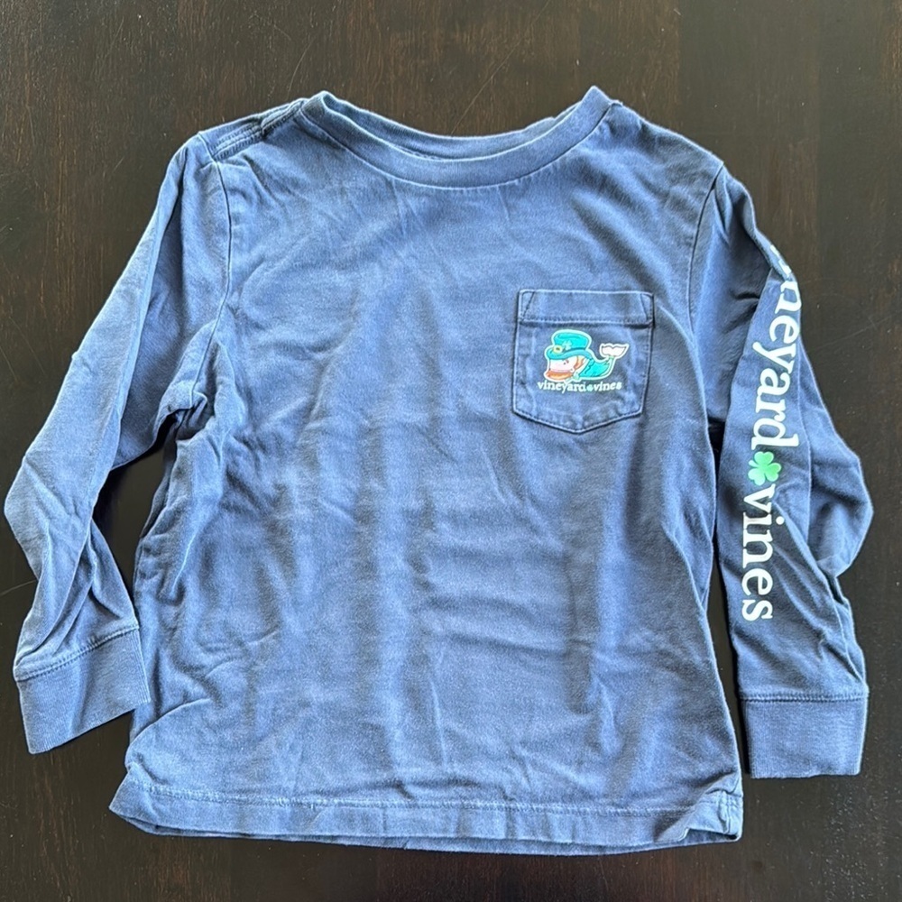 Vineyard Vines Blue Long Sleeve Tee with Sleeve Text